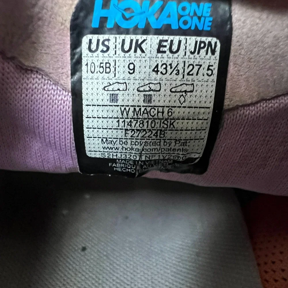 Hoka One One Mach 6 Running Shoes Womens Size 10.5B Logo Comfort Low Top 1147810
